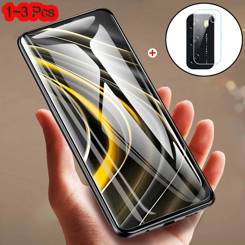 

1~3 pcs, glass + camera film on poco m3 xiaomi poco x3 nfc screen protector pocophone m 3 tempered glass xiami poco m4 pro glass