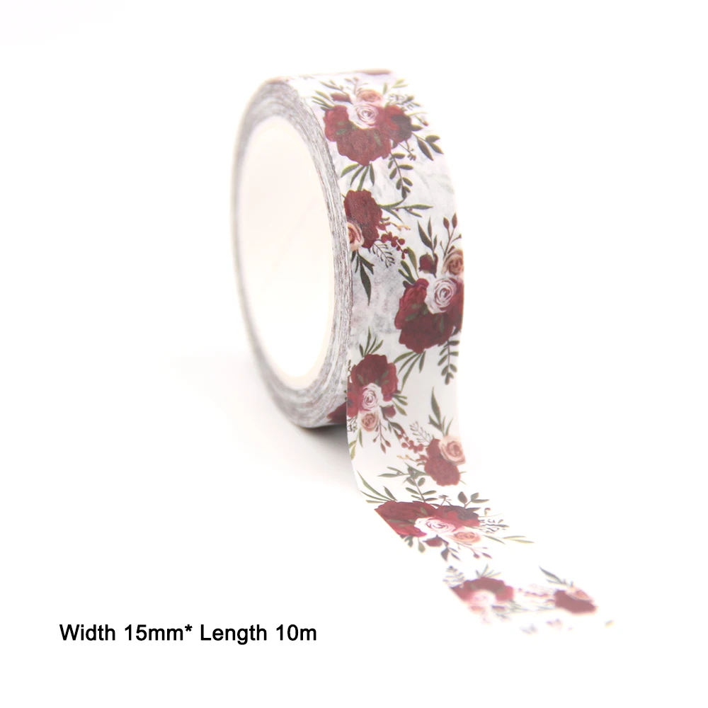 

1PC 15MM*10M Red Flowers Green leaves Washi Stickers Masking Tapes Decorative DIY Stationery office supplies washi tapes