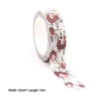 1pc 15mm10m red flowers green leaves washi stickers masking tapes decorative diy stationery office supplies washi tapes