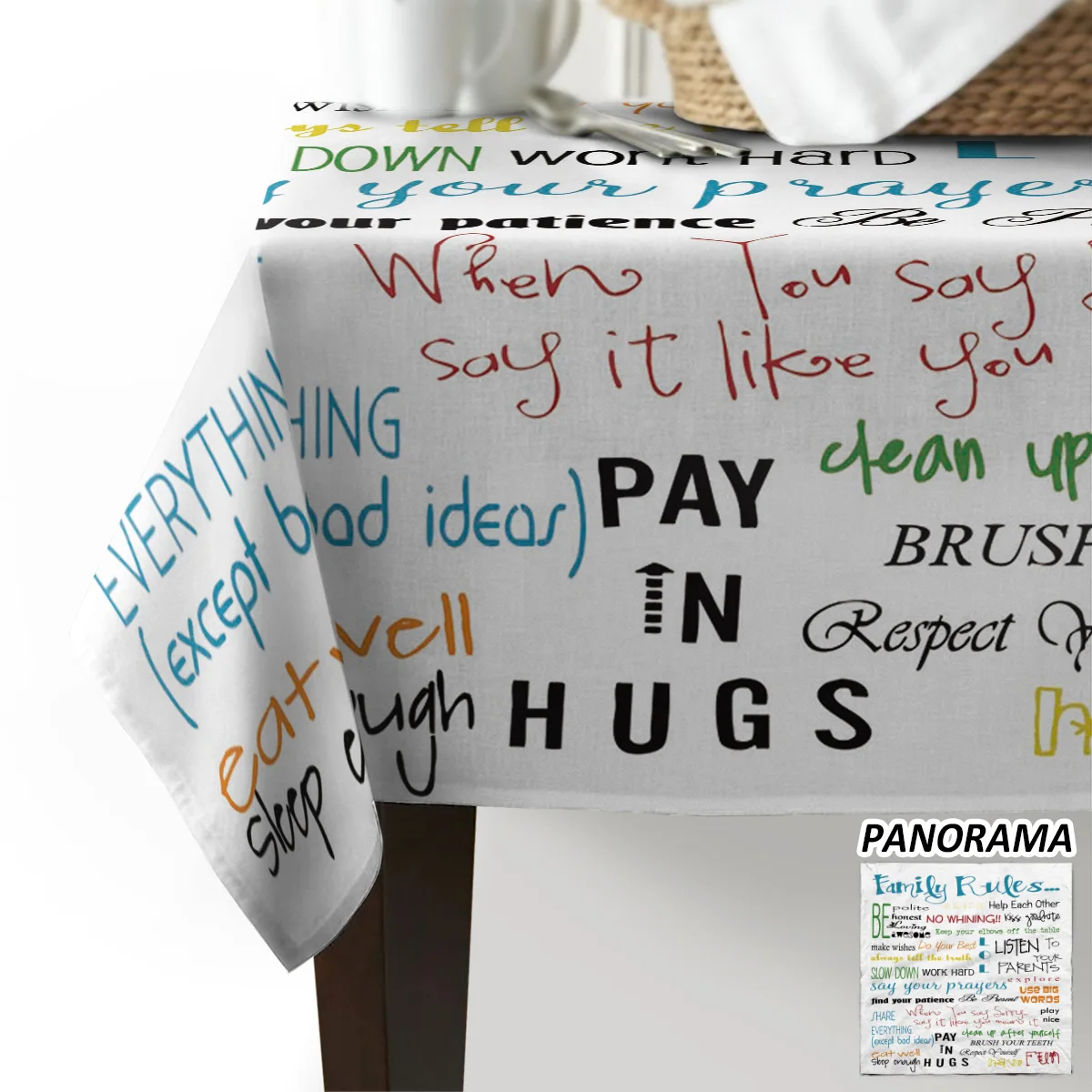 Family Rules Cartoon Art Tablecloth Rectangular Dining Desk Table Cover Mat Kitchen Wedding Birthday Party Soft Cloths | Дом и сад