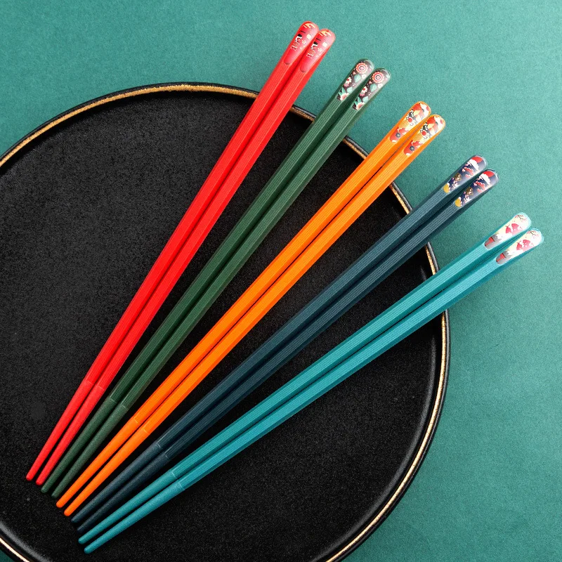 

Zollor 5 Pair Mixed Color Alloy Pointed chopsticks Non-slip Chopsticks Tableware Reusable Food Sticks Sushi Hashi Baguette