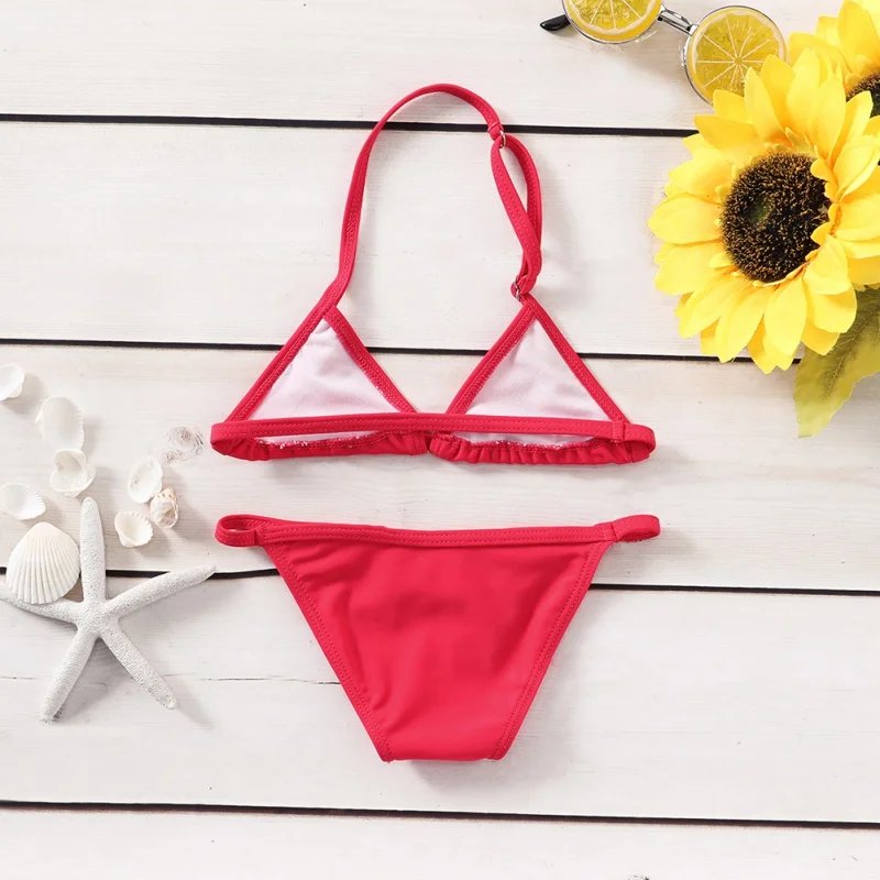 Детский купальник красное бикини 2 шт. лямки для маленьких девочек купальников