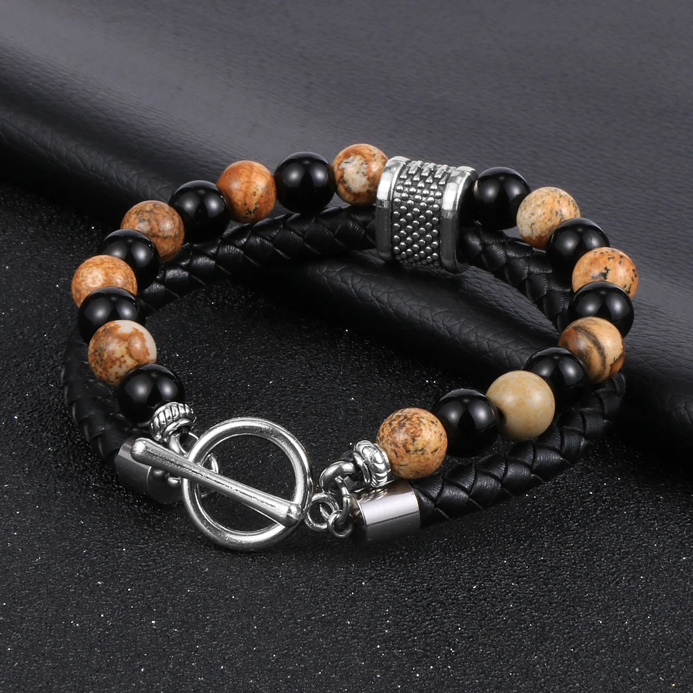 Мужской браслет из тигрового глаза с натуральным камнем обсидиан Лазурит бисера