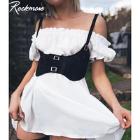 rockmore gothic pu leather corset crop top women punk style buckle vest cummerbunds bustiers adjustable tank top streetwear 2021