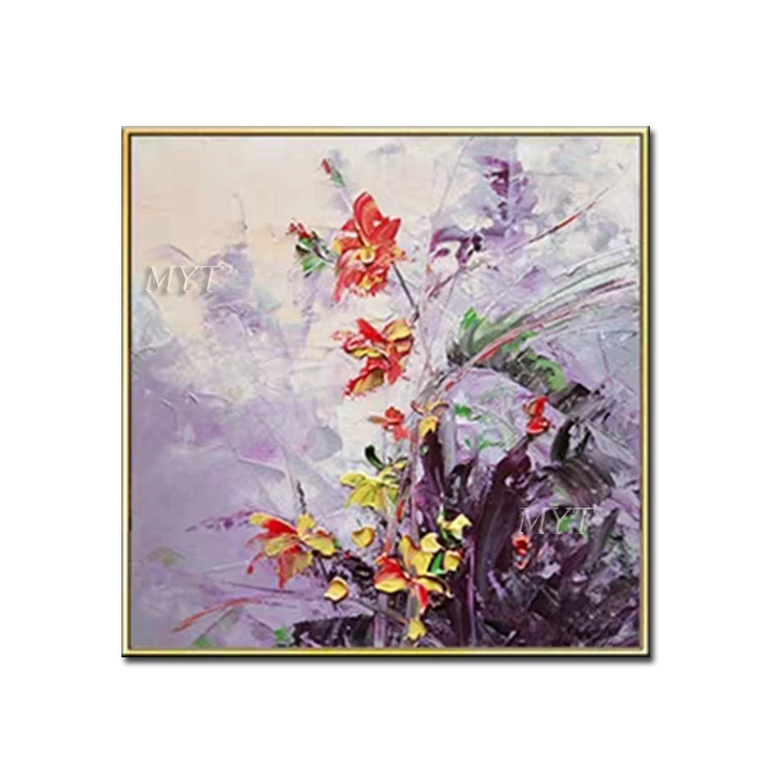 

Handmade Colorful Style Flower Picture Abstract Flower Wall Art for Home Decoration No Framed Oil Painting on Canvas