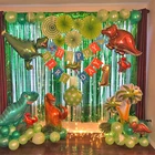 Динозавр вечерние одноразовая посуда набор День рождения детей, мальчика вечерние украшения джунгли вечерние Шары Баннер с изображением животных из джунглей расходные материалы