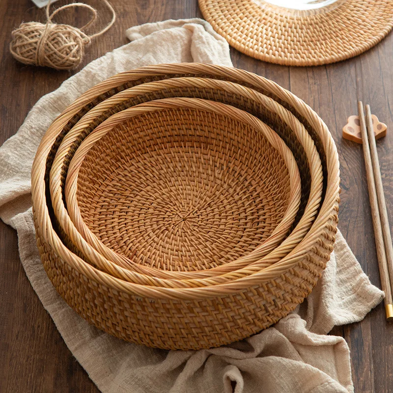 

Vietnam Rattan Fruit Basket Northern European Style Bread Basket Handmade Snack Box Fruit Bowl Storage Basket
