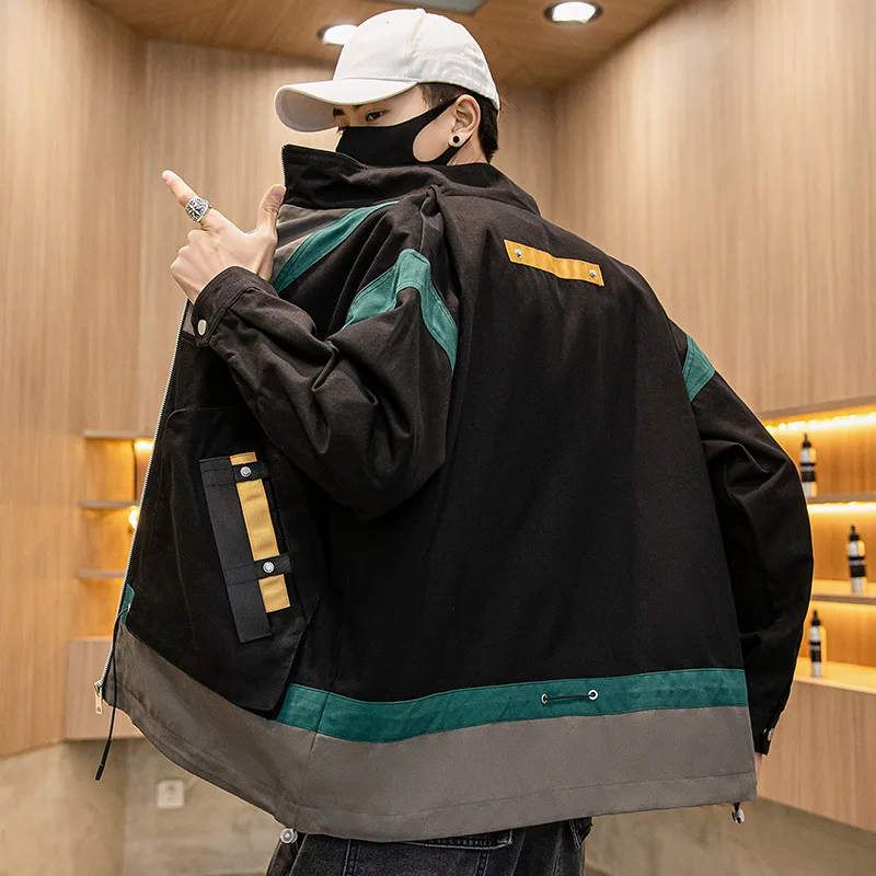 Spring &amp Autumn New Trend Stand-up Collar Loose Plus Size Jacket Multi-pocket Simple Solid Color Casual Men Free Shipping | Мужская