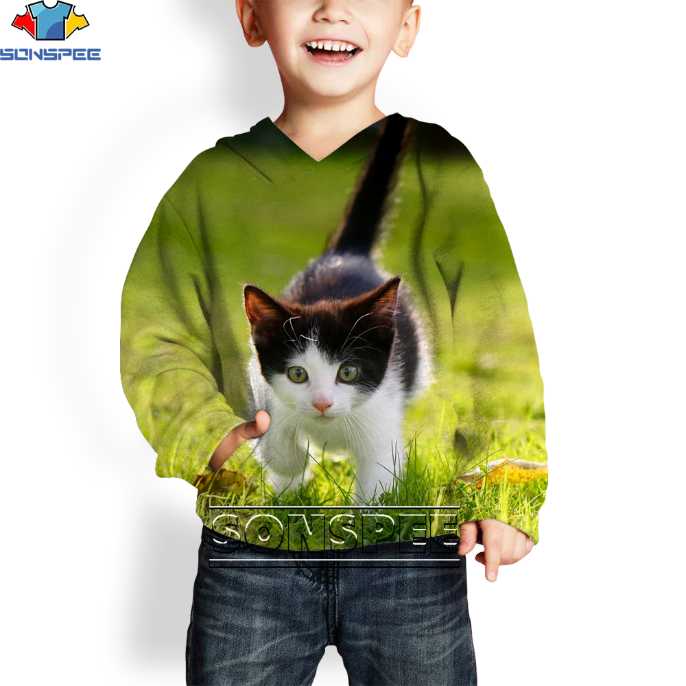 

SONSPEE Animal Cat 3D Printing Hoodie Sweater Autumn New Cute 3D Hoodie Cartoon Casual Pullover Children Boy Loose Hoodie
