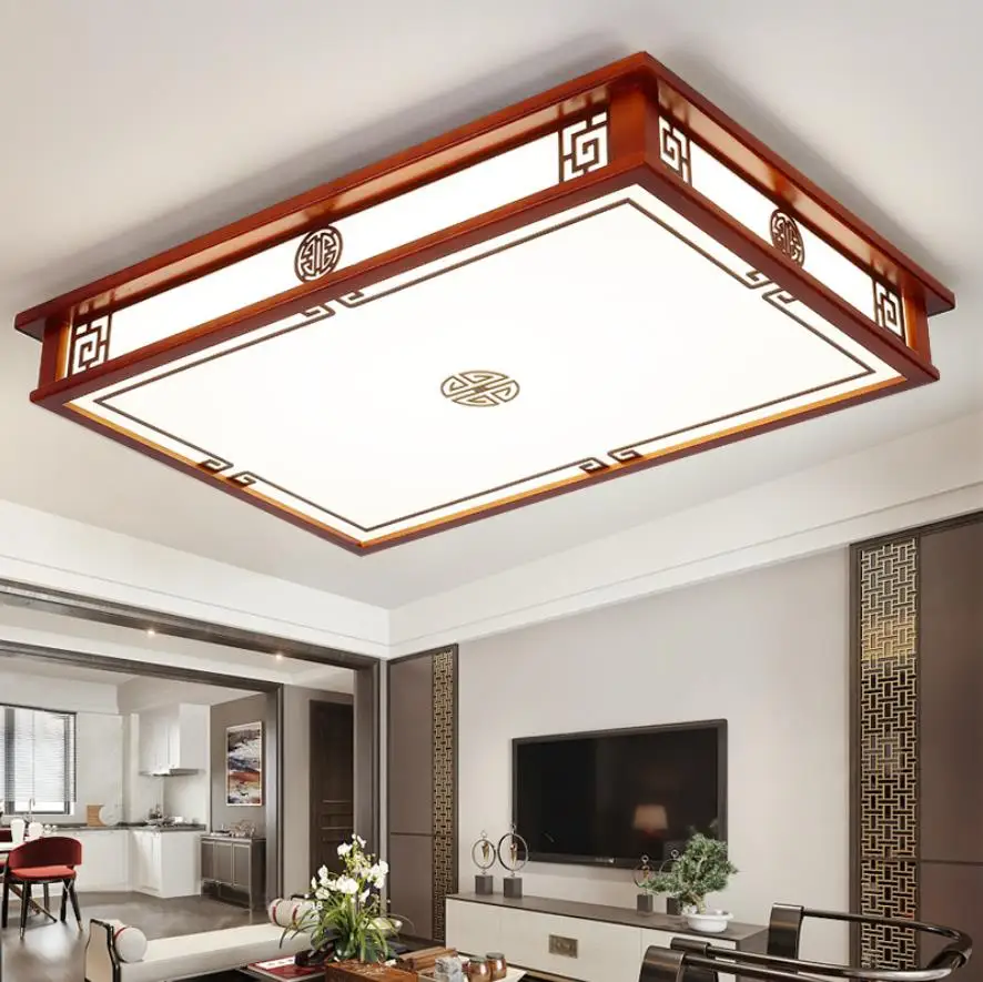 Modern Chinese solid wood antique led ceiling lamp atmosphere household living room dining room study bedroom Chinese style lamp