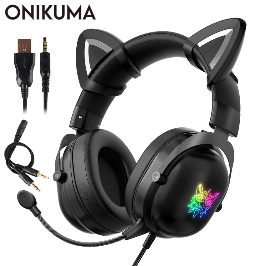 

Black Cat Ear PS4 Headset casque Wired Stereo PC Earphone Headphones with Mic & LED Light for Laptop/ PS4/Xbox One Controller