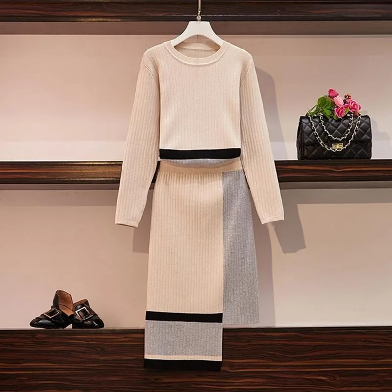 Женский пуловер с длинным рукавом свитер Топы + юбка карандаш костюмы элегантные