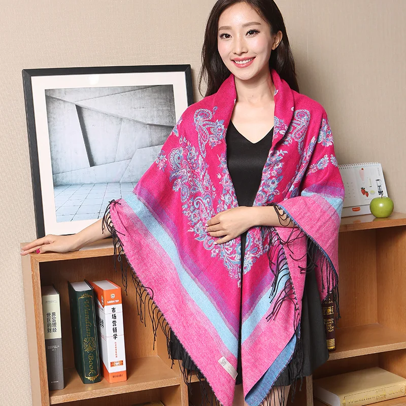 

Pashmina Shawls Women Scarf Echarpes Artificial Cashmere Chal Wrap Flower Cape Bufanda Tassels Poncho Muslim Hijab Soft Tippet