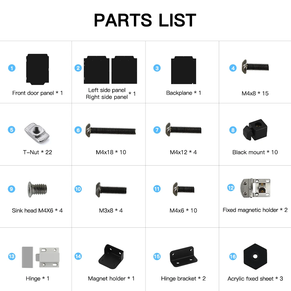 3D Printer Sapphire Plus Parts Acrylic Case Transparent Black House Auto Sheel Printing