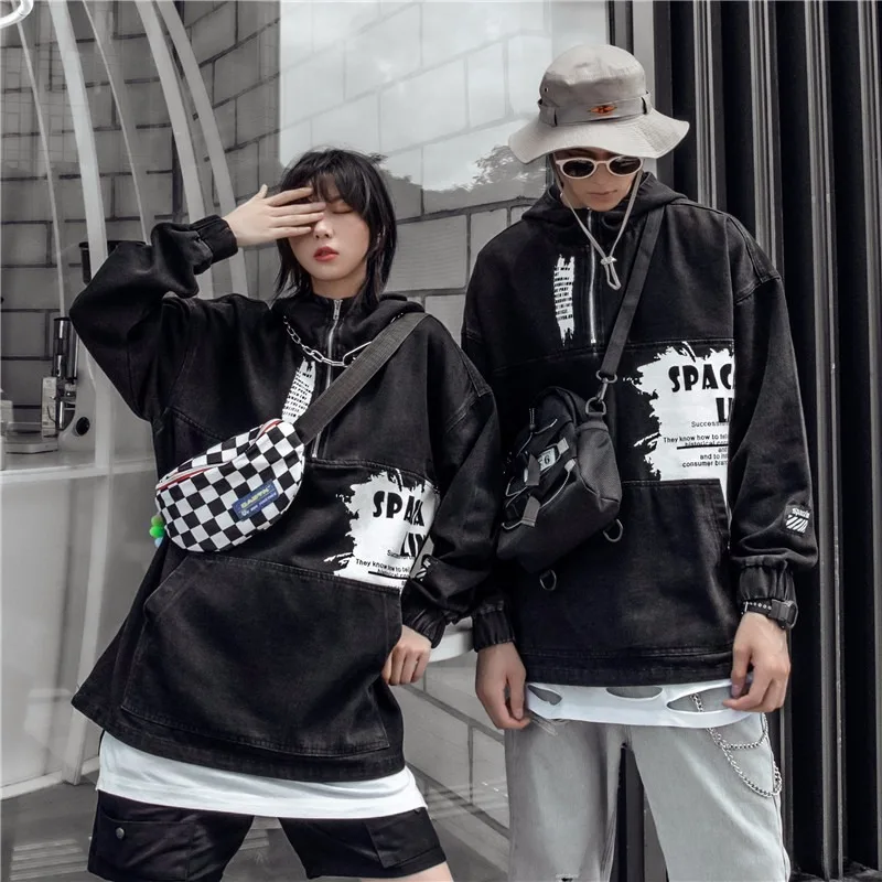 

Men Ripped Hole Destroyed Denim Jacket Hip Hop Fashion Jeans Jacket Men Casual Jacket Coats Hooded Outwear Graffiti Streetwear