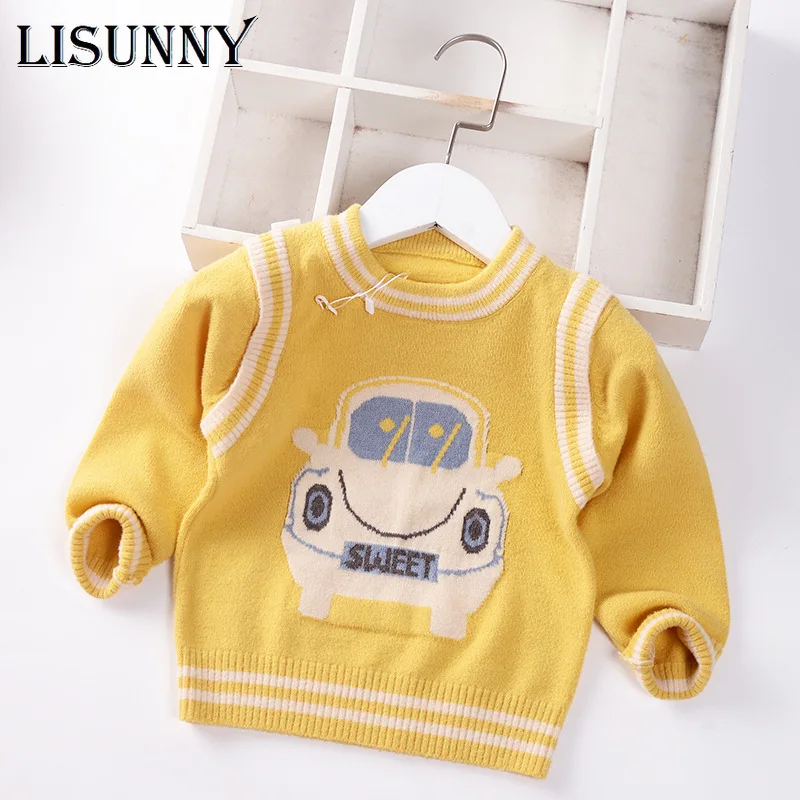

Autumn Winter 2022 Baby Boys Sweater Children Knitted Clothes Kids Pullover Jumper Toddler Coat Striped Cartoon car Sweaters