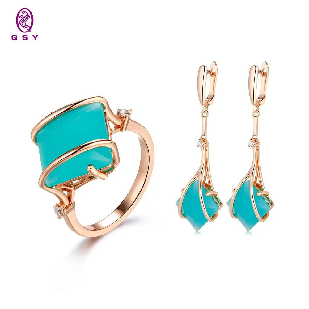 

QSY Free Shipping 2021 Trend Gifts Girls Jewelry Sets Glass Stone Fashion Earrings For Women Rings Friends Couple Sexy
