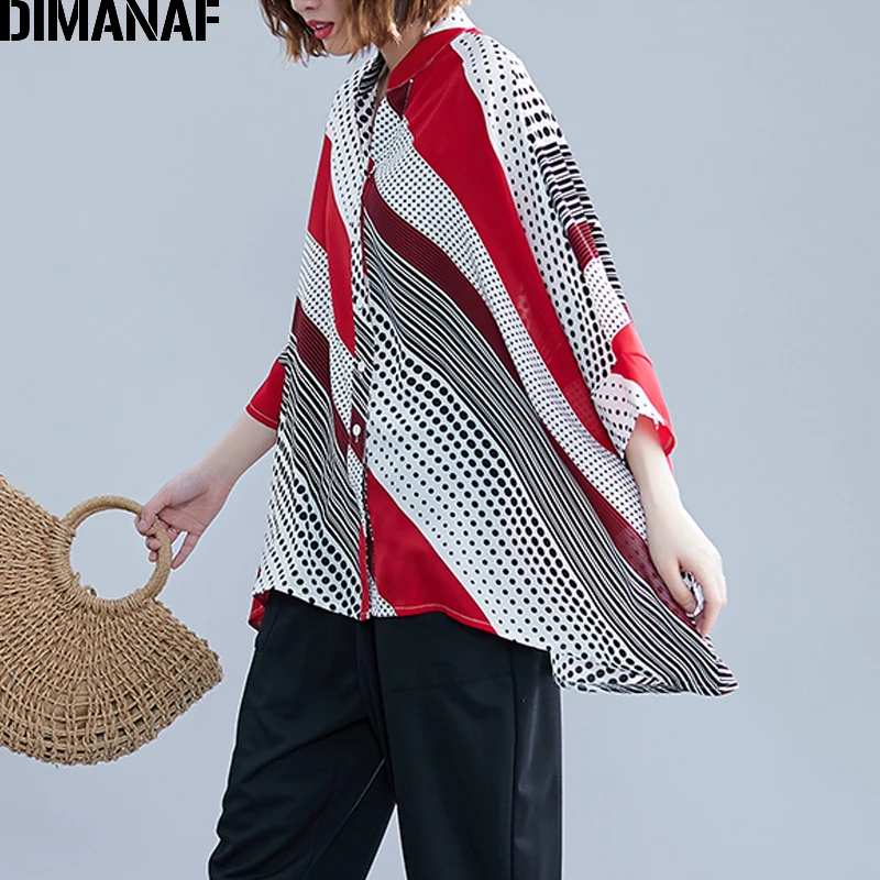 Женская блузка в горошек DIMANAF базовая Свободная рубашка стиле пэчворк