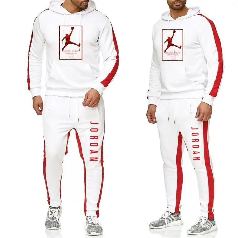 

New Tracksuit Men Hoodie Set off White Sportswear Sets Fleece Sweatshirt Suit Jordan 23 Stripes Sweatpants Malechandal Hombre