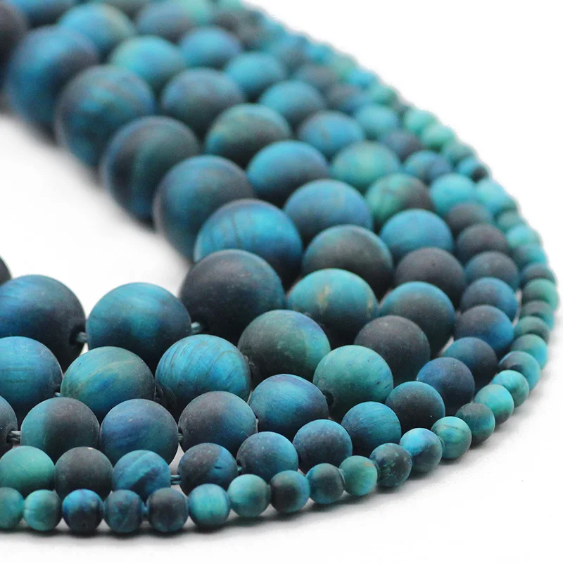 

4-12MM Matte Peacock Blue Tiger's eye Natural Stone Spacers Round Loose Beads For DIY Jewelry Making Bracelet Accessories