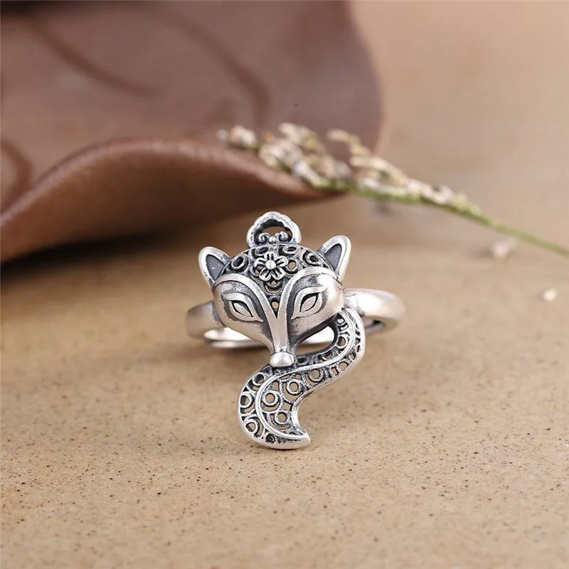 

Новинка Открытое кольцо из тайского серебра с отверстиями в китайском стиле ретро с изображением лисы свежий и элегантный кулон женские ювелирные изделия