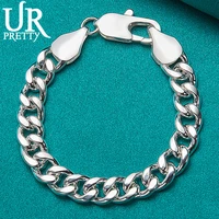 urpretty new 925 sterling silver 10mm single buckle chain bracelet for man women wedding engagement party charm jewelry gift
