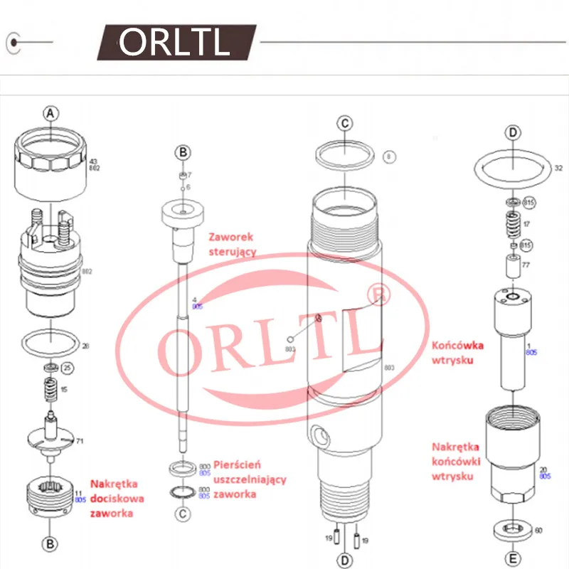 Орлитовый ремонт запасных частей F00RJ02813 сопло DSLA158P974 клапан F00RJ02005 для 0445120008 0986435502