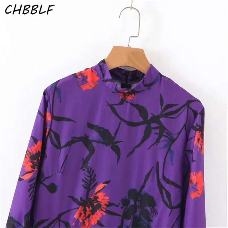 CHBBLF женское фиолетовое платье миди с цветочным принтом и длинными рукавами на