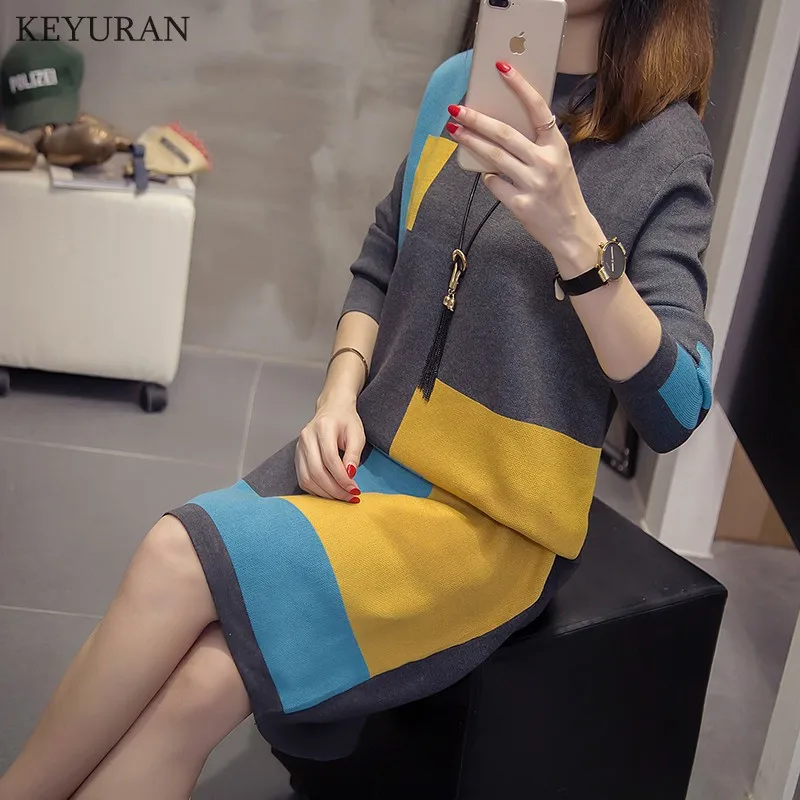 Женское осенне-зимнее модное платье средней длины размера плюс 3XL трикотажное