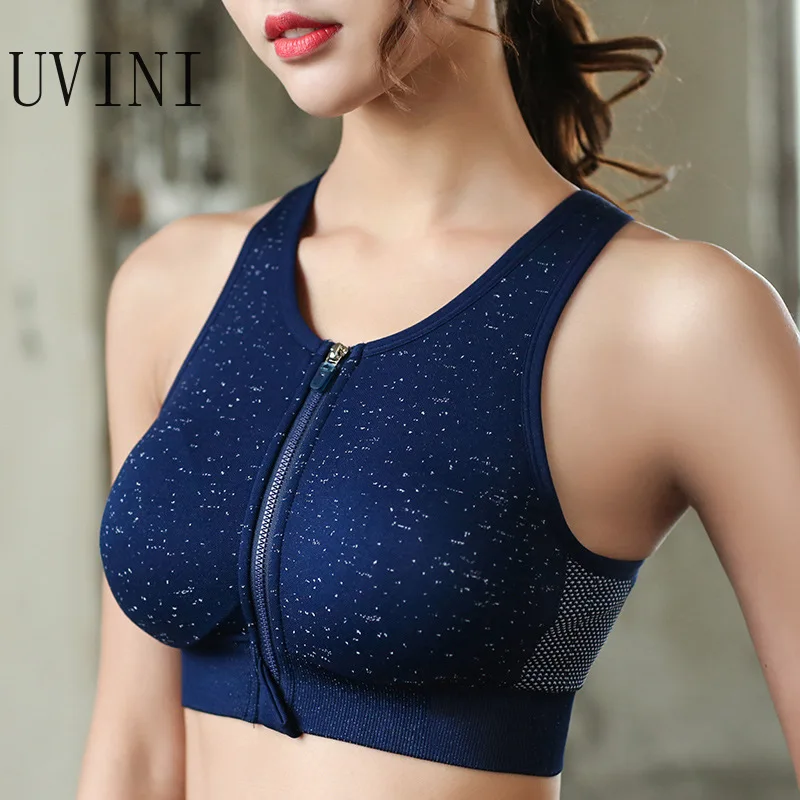 Женский спортивный бюстгальтер с застежкой молнией спереди пуш ап для фитнеса и