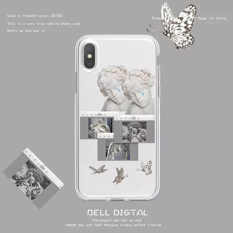 

Clear Phone Case for iPhone SE2020 8 7 6 6S plus X R Xs Max 11 pro max Cover Angel statue art Pattern TPU Soft Phone Cell Conque