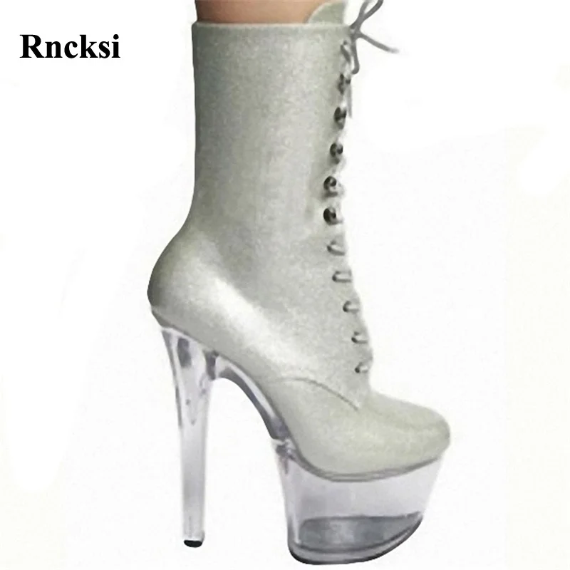 

Rncksi New Pole Dance Party Queen 17cm High-heeled Shoes The Bride Wedding Shoes Lace Up Boots Dancer Ultra High Ankle Boots