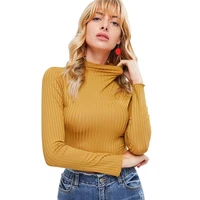 spring crop top t shirt women skinny turtleneck striped knitted long sleeve cropped short tops ladies sexy tee shirt