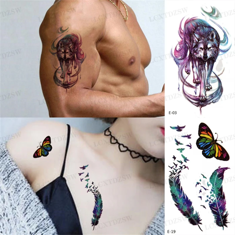 2Pcs Waterproof Temporary Tattoo Sticker Fox Fake Tattoo Cherry Small Tattoos Flower Art Flash Decals For Men Women 9.7*5.7CM
