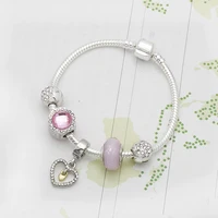 mingshang wholesale diy finished charm bracelet pink love heart charm beads pendant women bracelet birthday gift