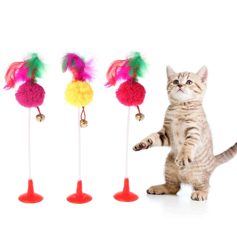 Игрушки для кошек перо мяч снизу присоска с колокольчиком забавная игра котенок