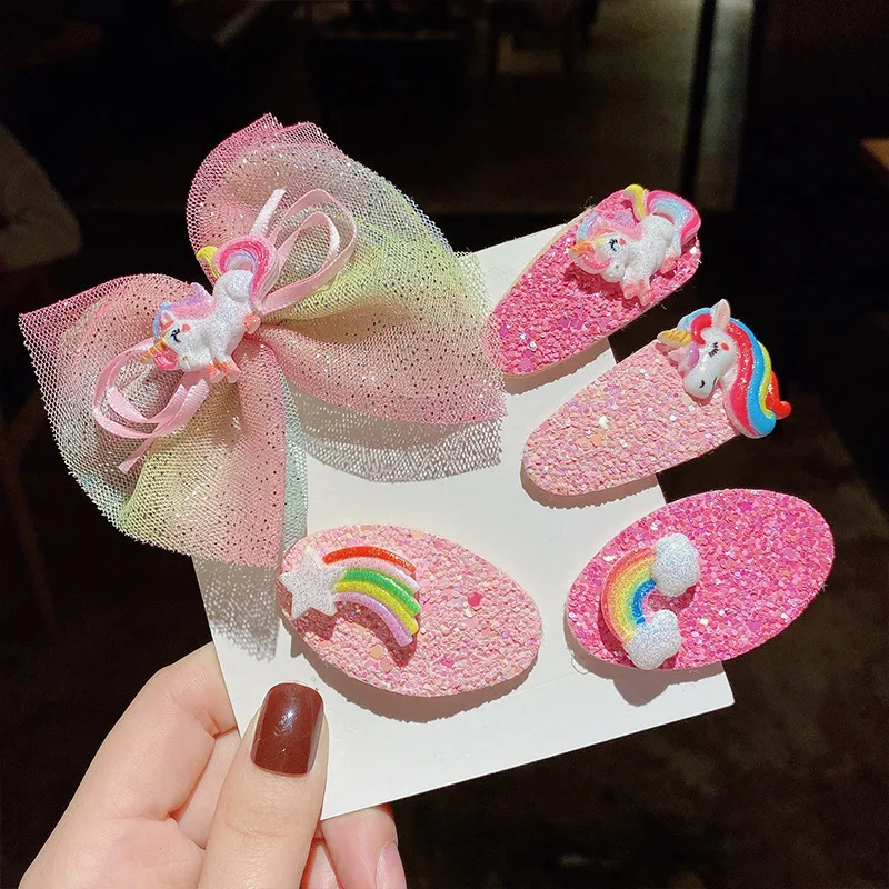 

Bow rainbow pink girl heart hair clip children girl side clip kids hair accessories pink