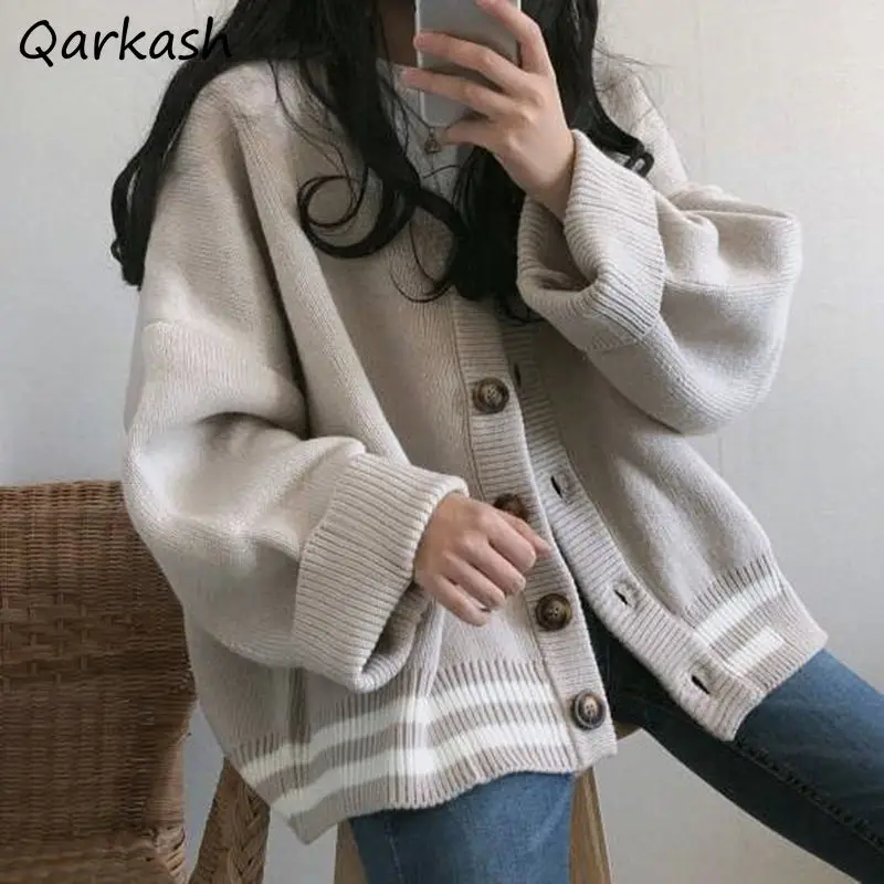 

Cardigan Women Loose V-neck Single Breasted Preppy Autumn Cozy Japan Style Students Knitwear Ladies Classic Simple All-match Ins