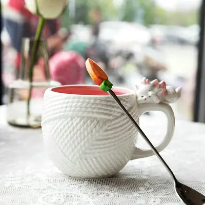 01 Style of Mug Креативная керамическая кружка фарфоровый чайник с фильтр для чашки чая милый 3d рельефная текстура шерсти кошка Мэри стильная кружка кофейная чашка и чайник - Цвет: 01 Style of Mug