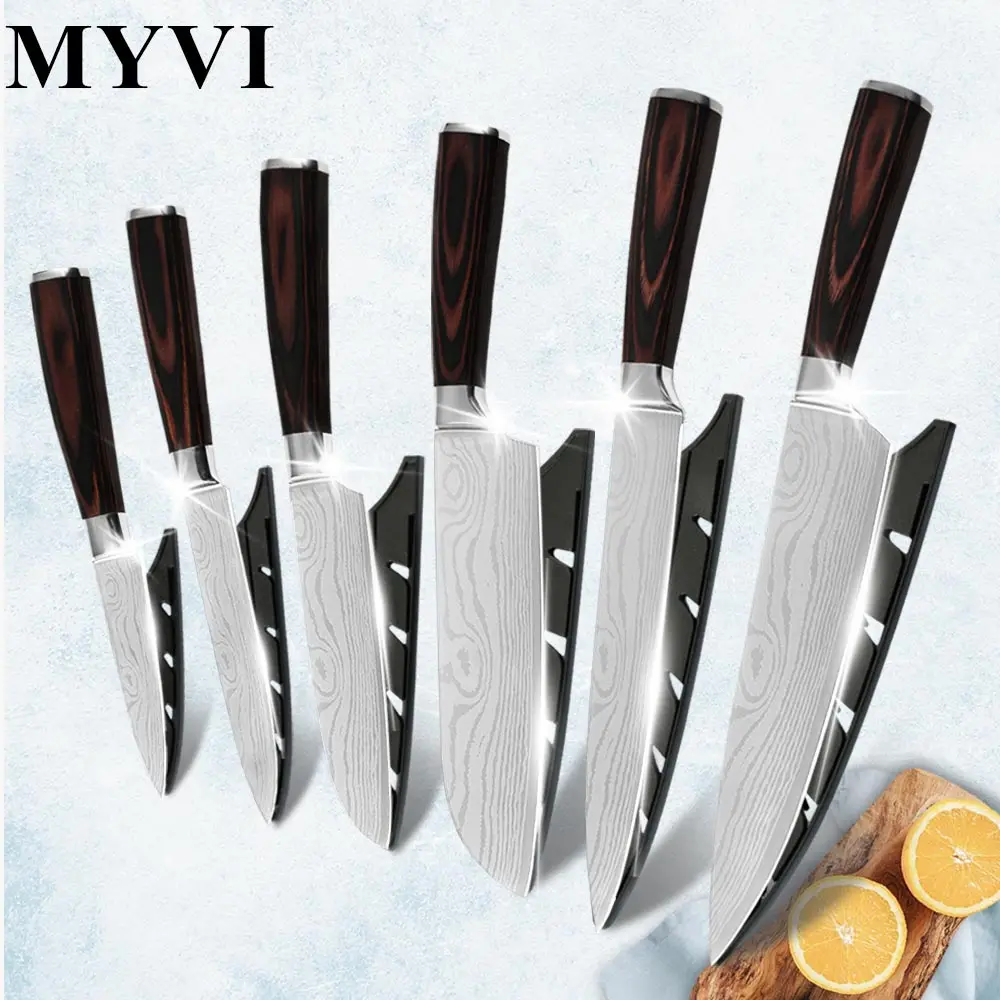 Кухонные ножи с Дамасским узором 7cr17 набор ножей из нержавеющей стали цветной