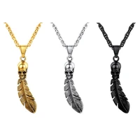 mens fashion punk pendant trend bar accessories feather skull alloy necklace