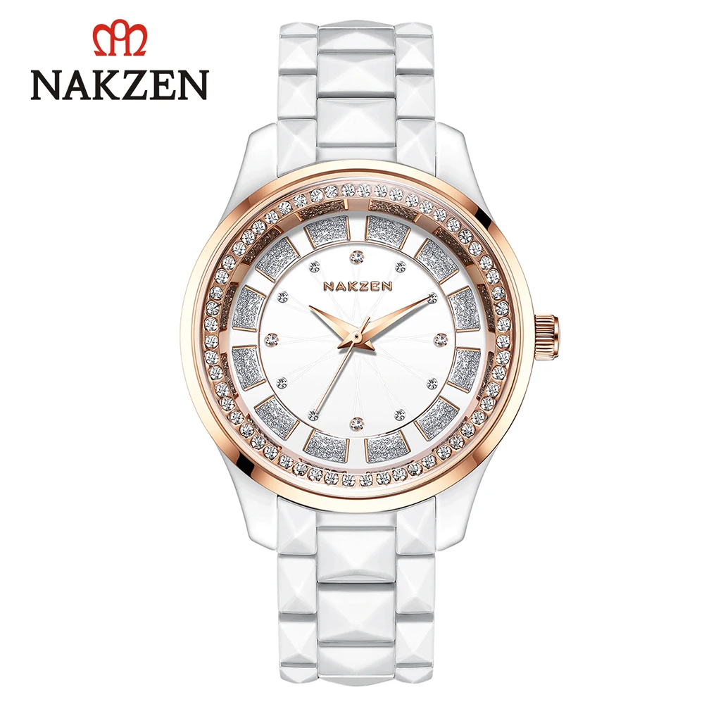 NAKZEN Design Quartz Ladies Watch High Quality Ceramic Bracelet White Watches Luxury Diamond Clock Gifts for Women Relojes De Mu enlarge