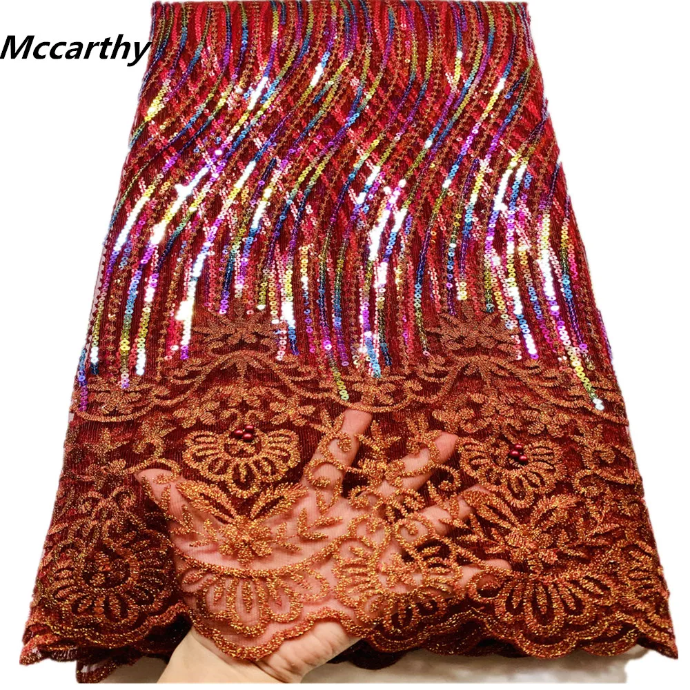 

2021 Latest High Quality Dragonfly Sequins Lace Fabric Embroidery African French Lace Fabric With Sequins For Party