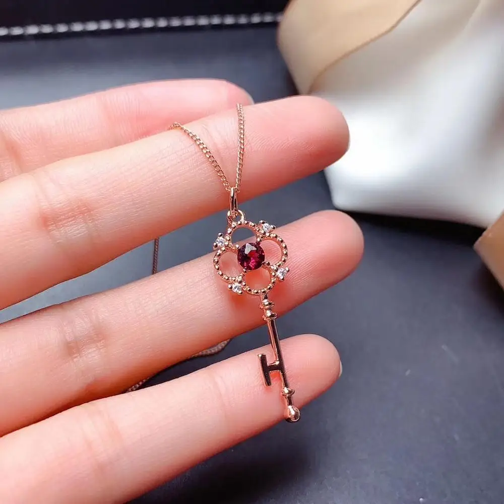 Грация Прекрасный Клевер ключ S925 серебро натуральный красный гранат драгоценный