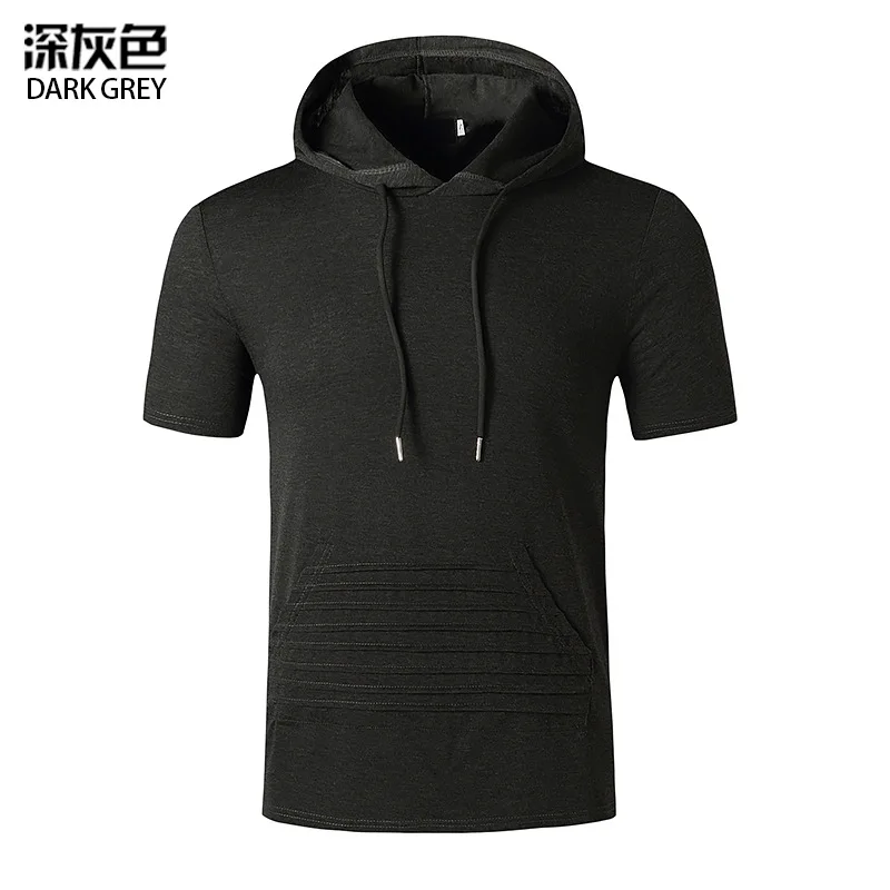

New summer 2021 T-shirts, men's solid-color hooded T-shirts, gym casual sports short-sleeved T-shirts