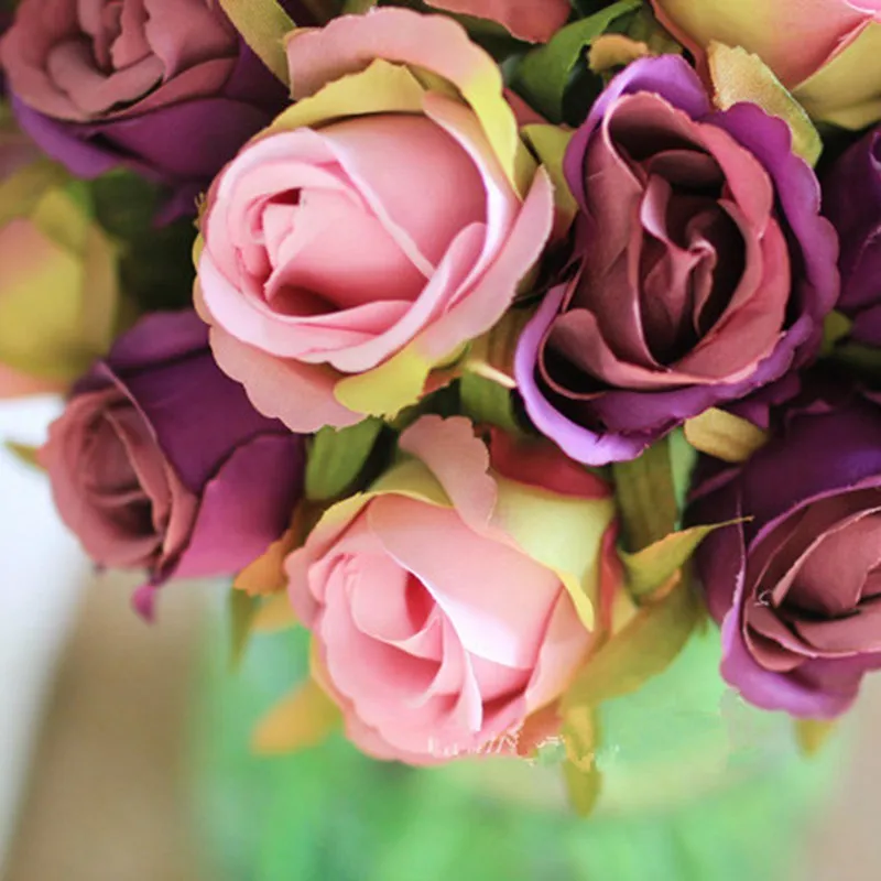 

12pcs/lots Artificial Rose Flowers Wedding bouquet White Pink Thai Royal Rose Silk flowers Home Decoration Wedding Party Decor