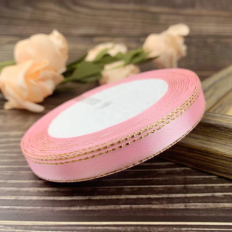 25 ярдов/рулон золото краями сатиновая подарочная лента упаковка Рождественский