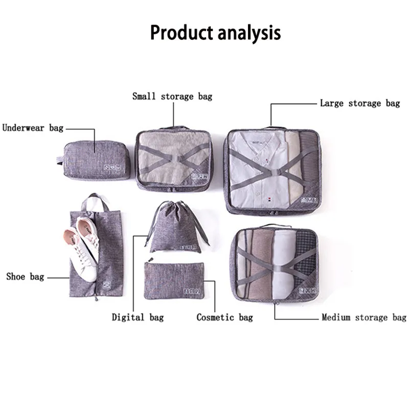 2019 folding travel bag 7-piece suit luggage organizer supplies suitcase sorting clothes packing cubes duffle | Багаж и сумки