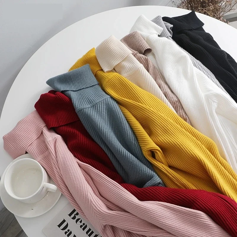 

2021 Knitted Women Turtleneck Sweater Pullovers Spring Autumn Long Sleeve O-neck Sweaters Pullover Slim Female Top Clothing