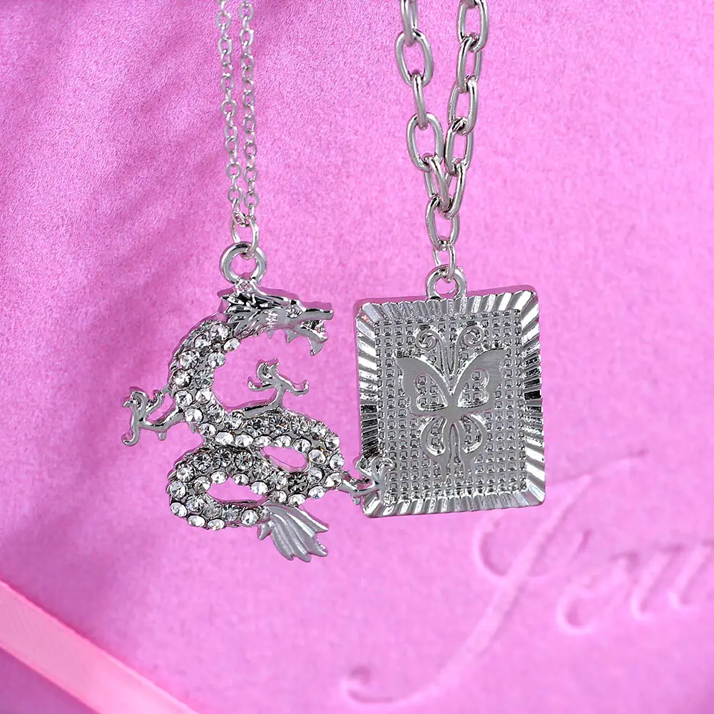 JJFOUCS фон с китайским драконом и квадратном каблуке резной бабочкой кулон колье